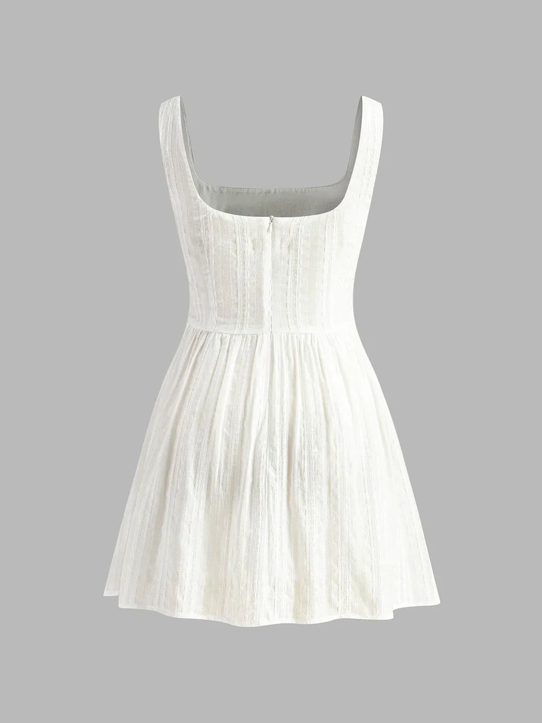 Semi-Sheer Solid Square Neckline Short Dress - LA FEMME WANDERER