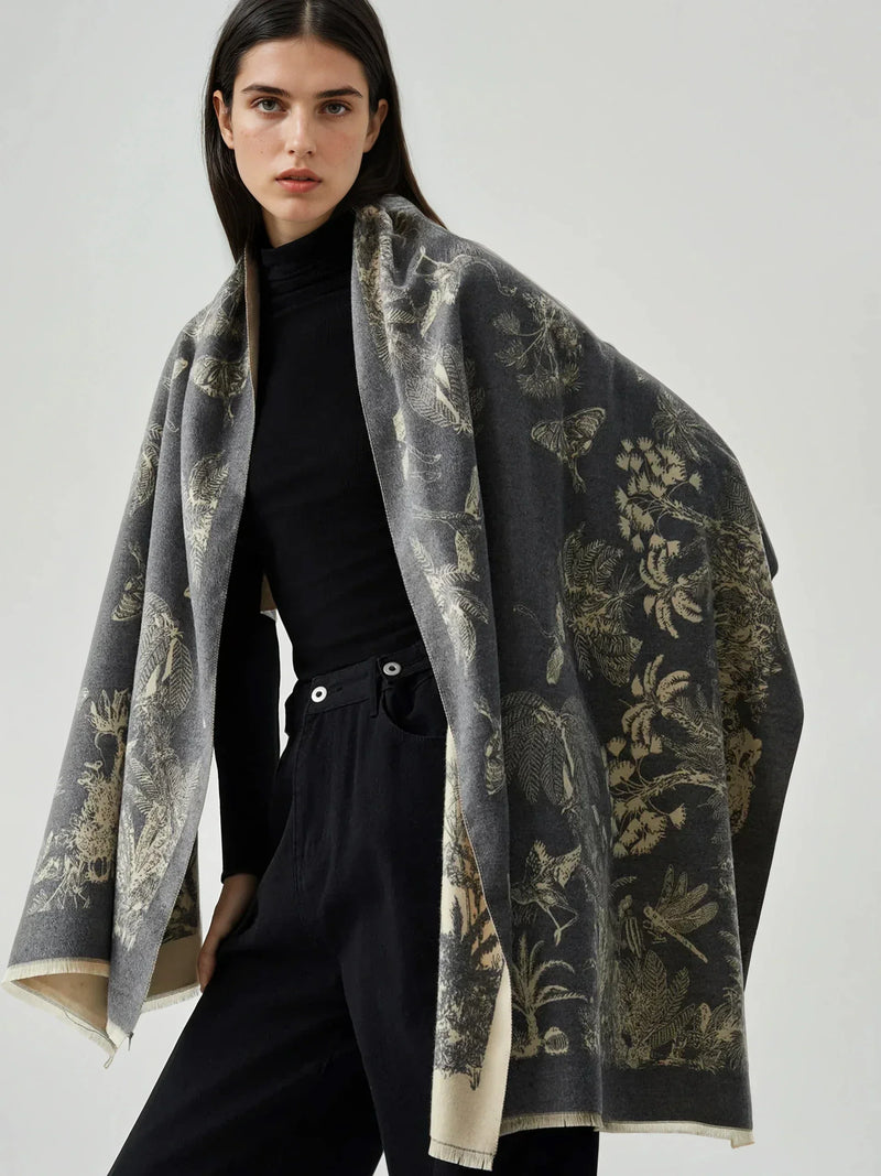 Écharpe en jacquard fleuri avec bords à pompons pour tous les jours