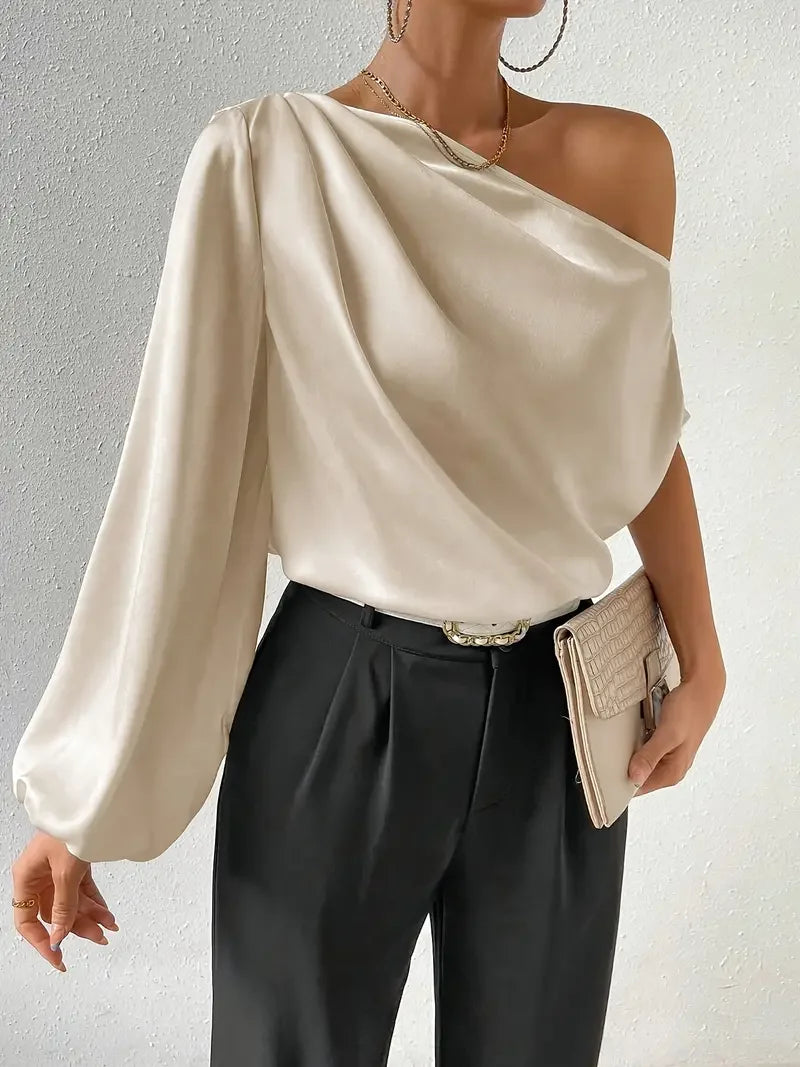 Long-sleeved Asymmetric Pullover Top - LA FEMME WANDERER