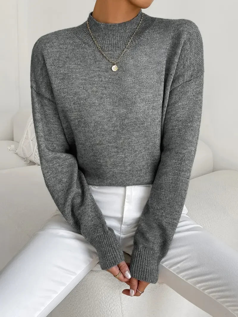 Half Turtleneck Solid Color Long Sleeve Knitted Sweater - LA FEMME WANDERER