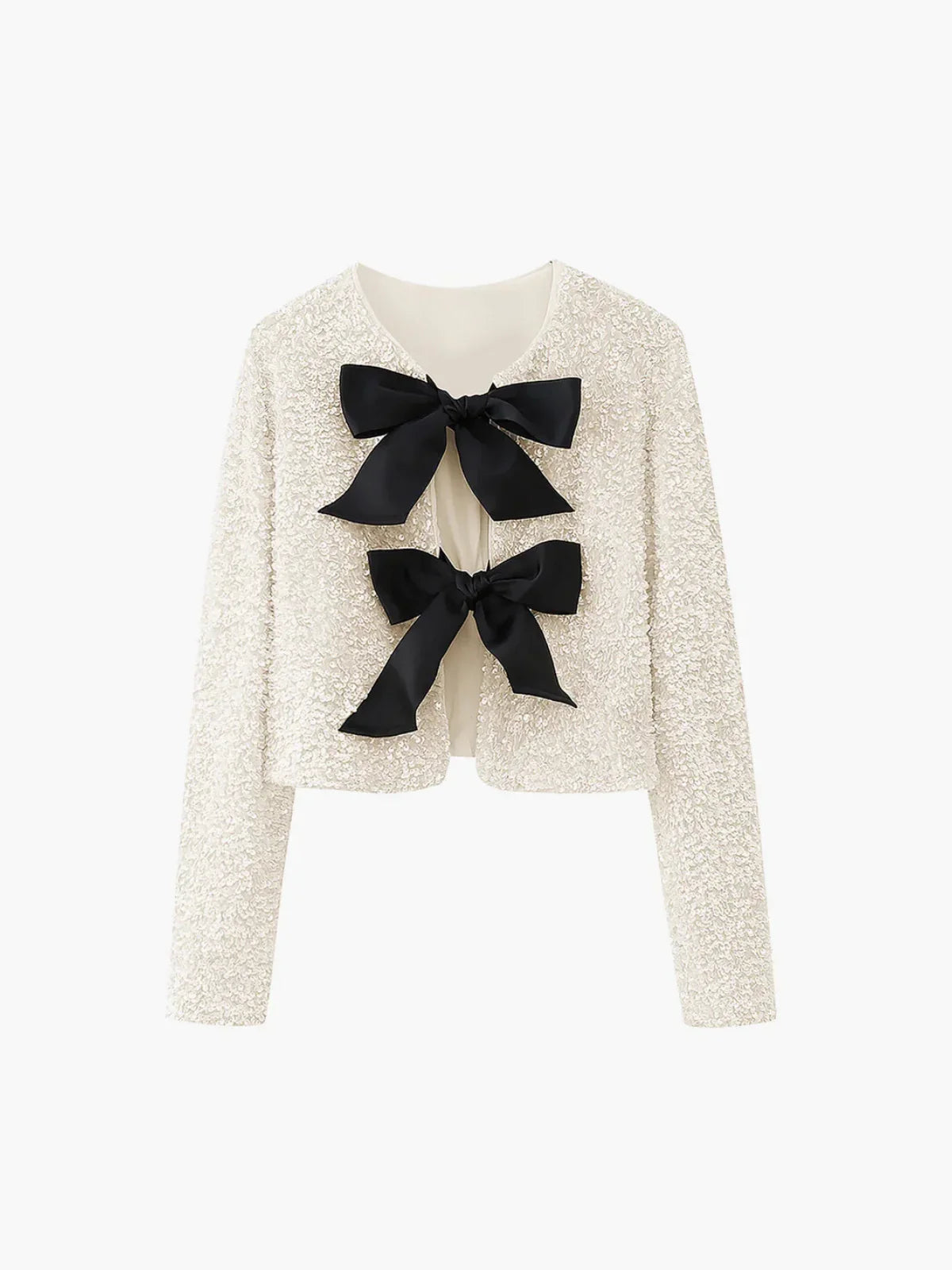 Sequined Velvet Bowknot Decor Blouse - LA FEMME WANDERER