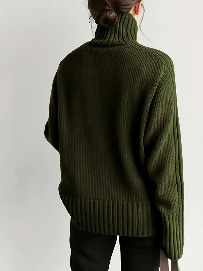 Solid Color Turtleneck Knitting Sweater - LA FEMME WANDERER