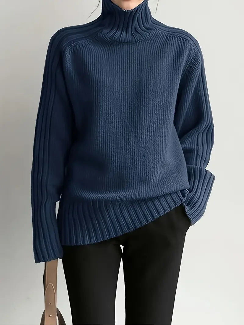 Solid Color Turtleneck Knitting Sweater - LA FEMME WANDERER