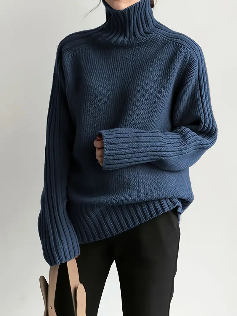 Solid Color Turtleneck Knitting Sweater - LA FEMME WANDERER
