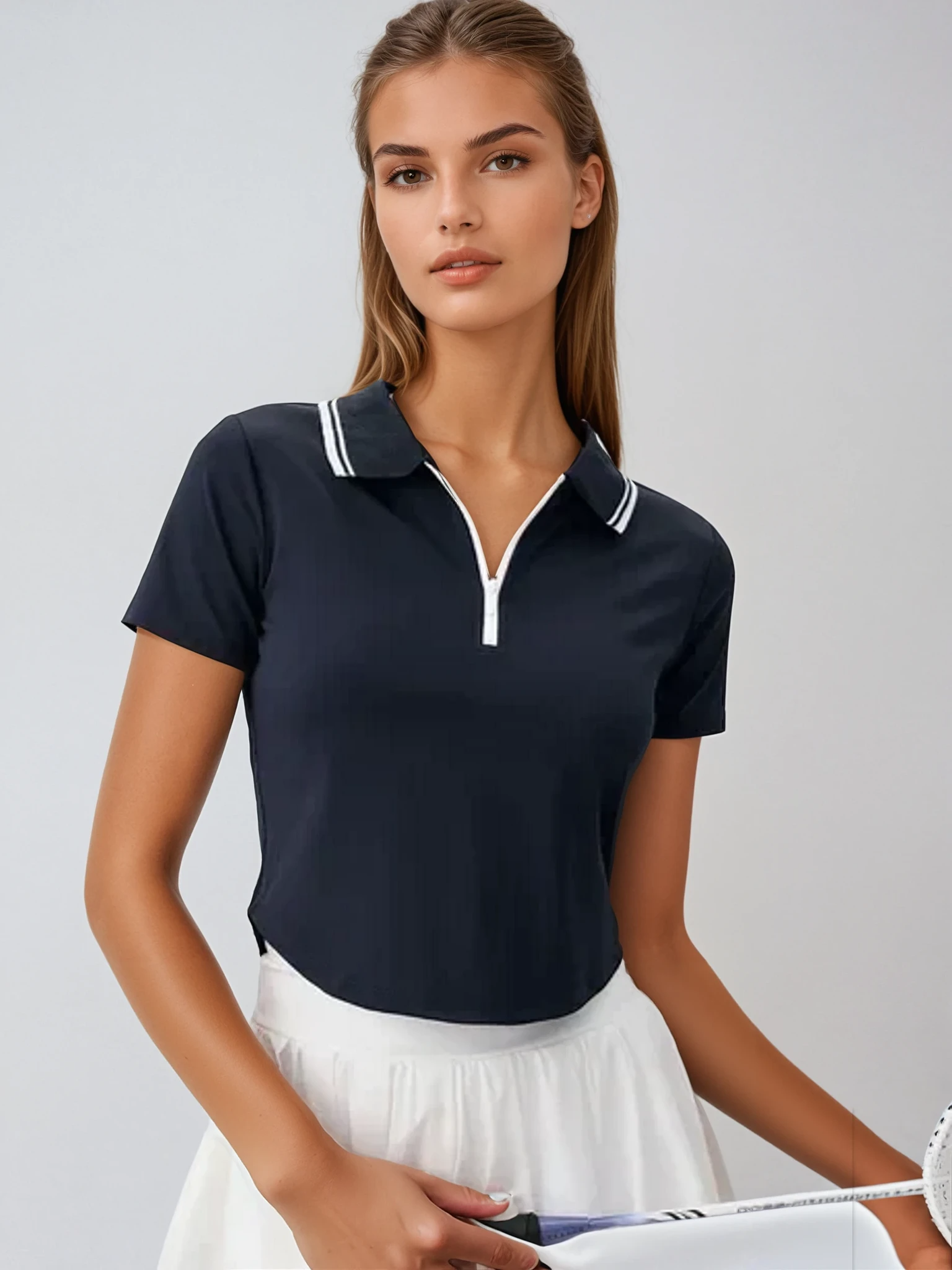 Navy Collar Short Sleeve Top - LA FEMME WANDERER