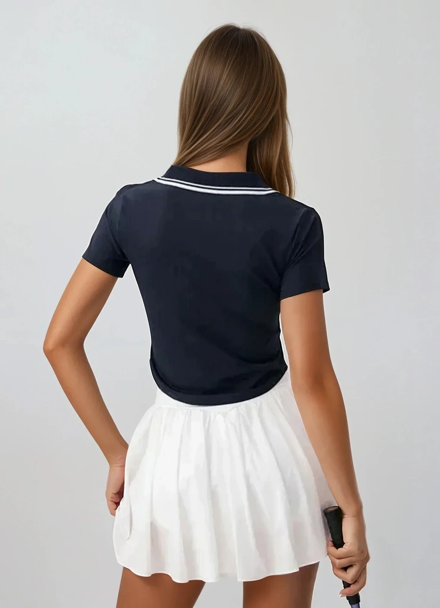 Navy Collar Short Sleeve Top - LA FEMME WANDERER
