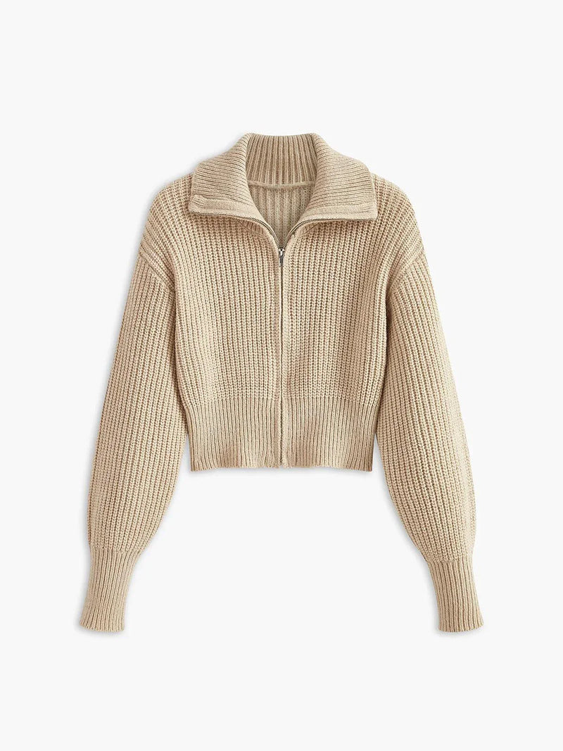 Cardigan à revers zippé côtelé