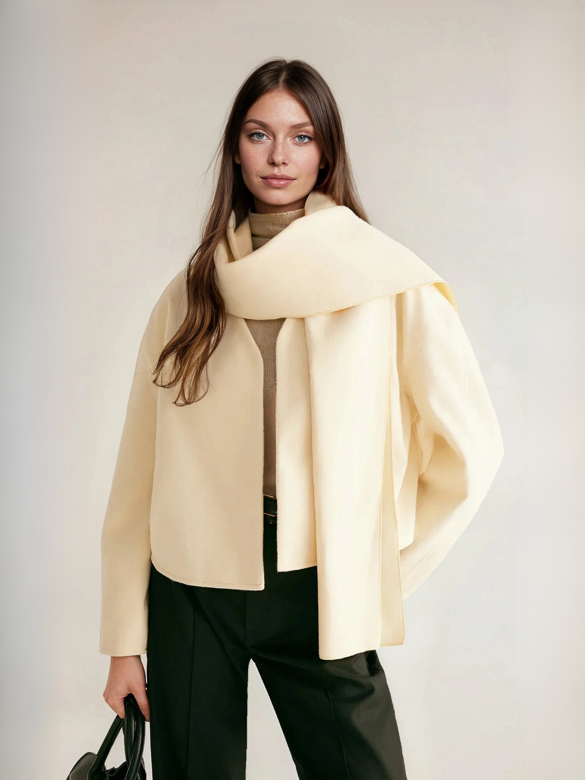 Manteau court uni avec écharpe