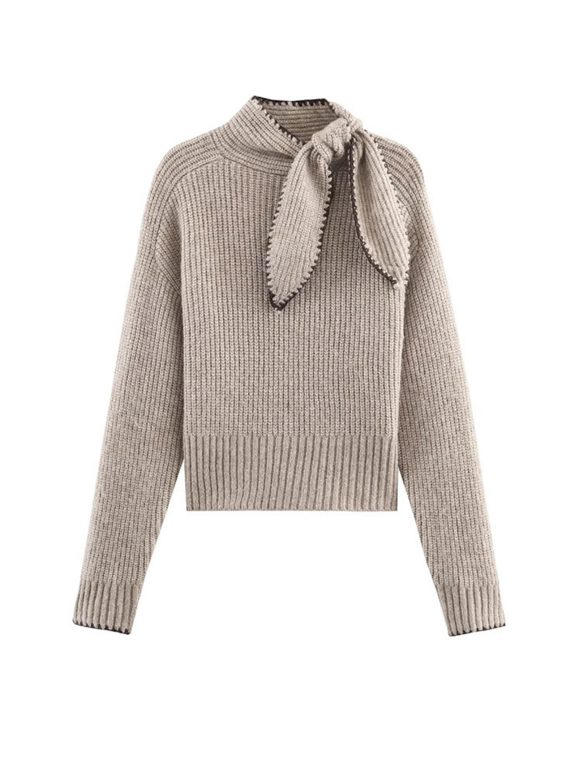 Bowknot High Neck Knit Pullover Long Sleeve