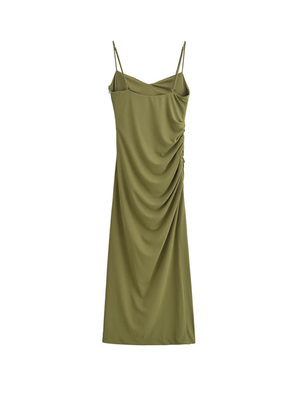 Spaghetti Strap Ruched Midi Dress