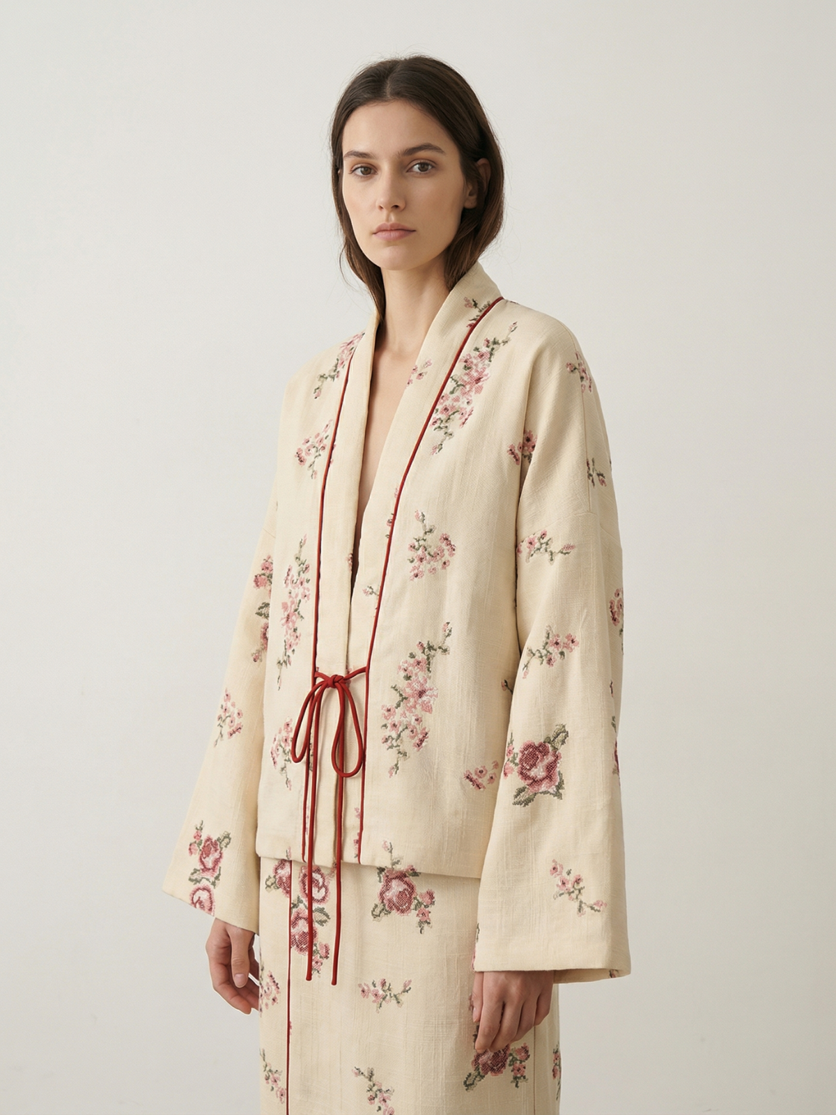 Petal Embroidery Kimono Jacket