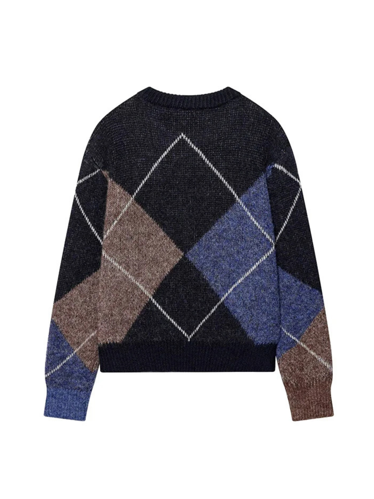 Long Sleeve Argyle O Neck Knit Pullover