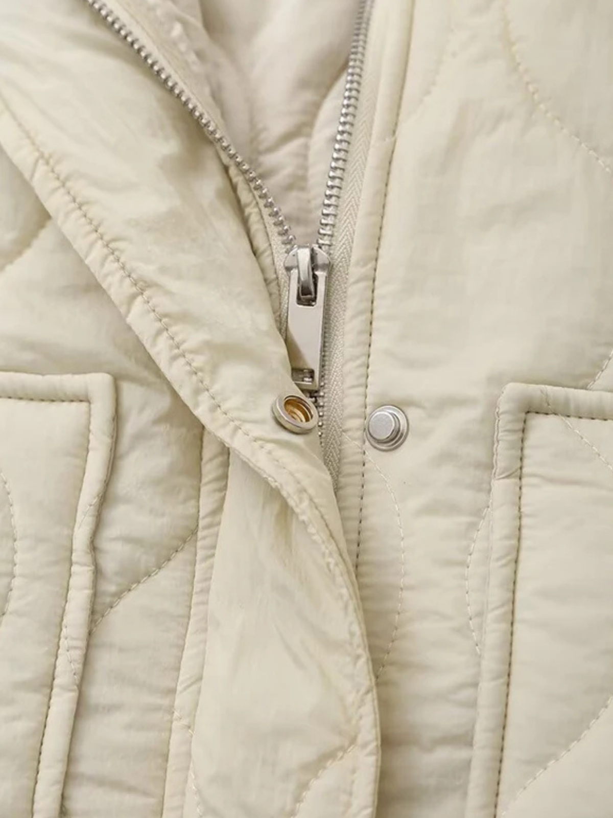 Quilted Bow Neck Jacket With Pockets