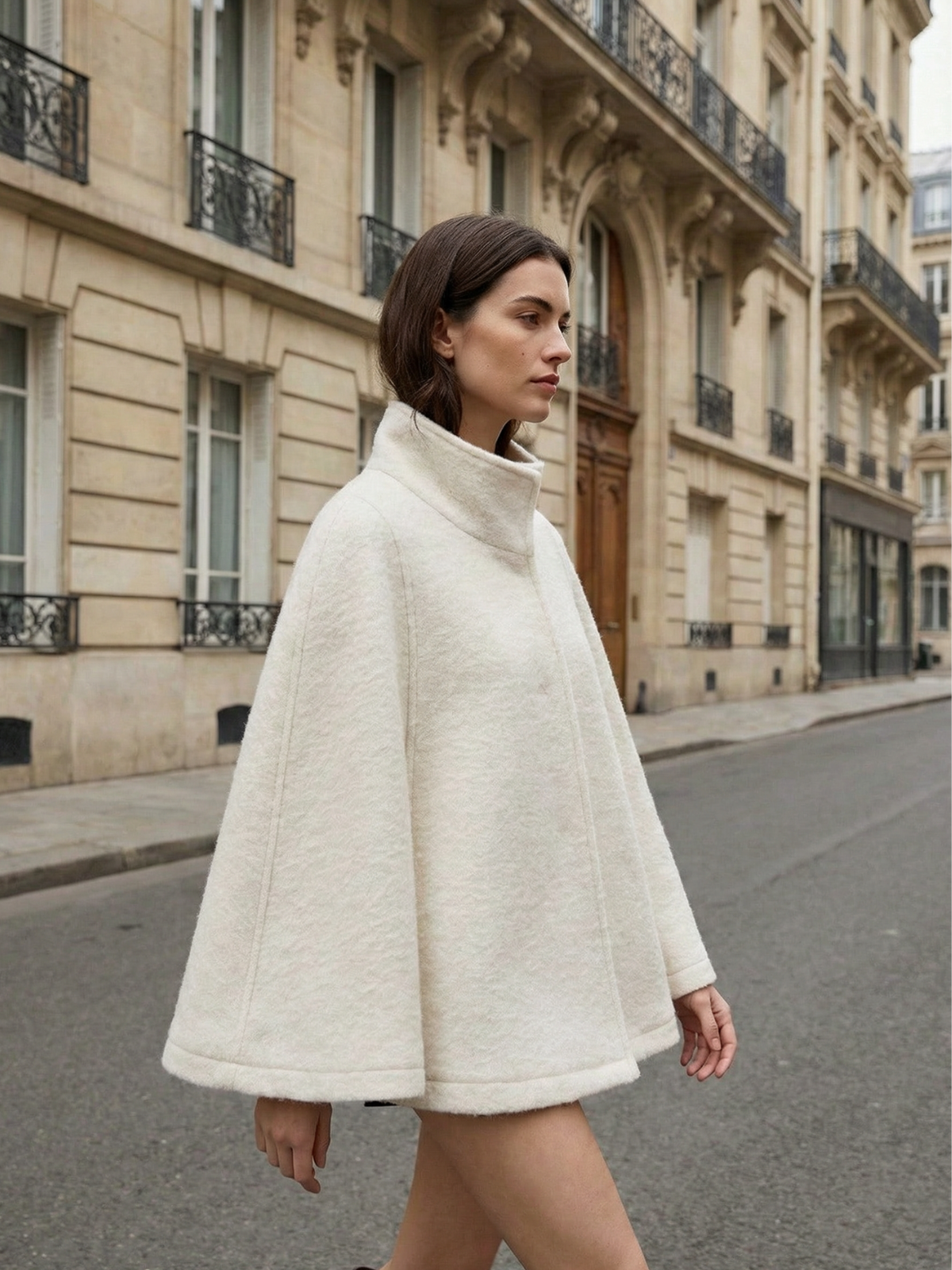 Veste cape Teddy avec fermeture éclair sur le devant et col montant
