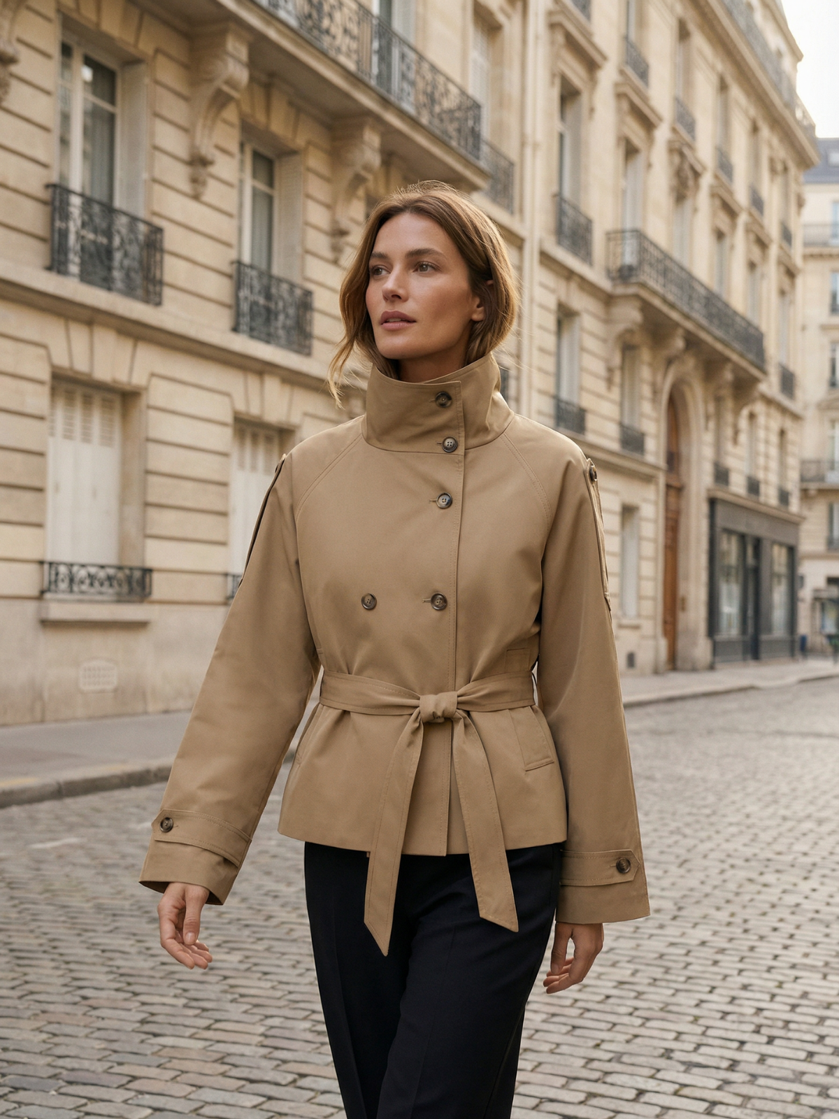 Trench-coat kaki à lacets et double boutonnage