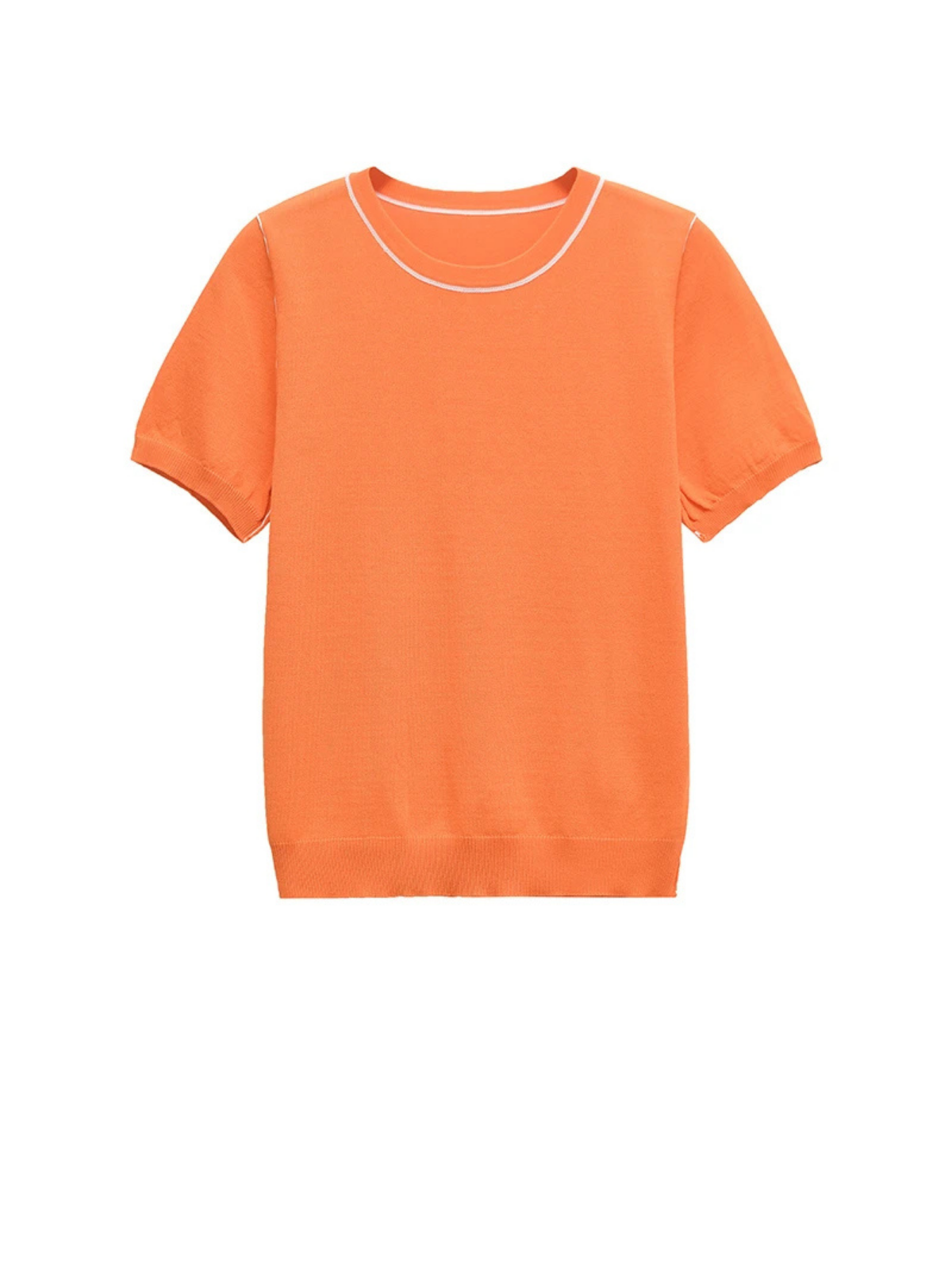 Contrasting Piping O Neck Knit Tee