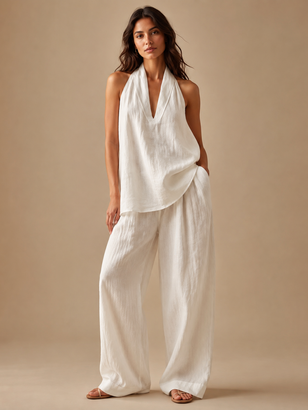 Ensemble haut dos nu et pantalon large style élégant