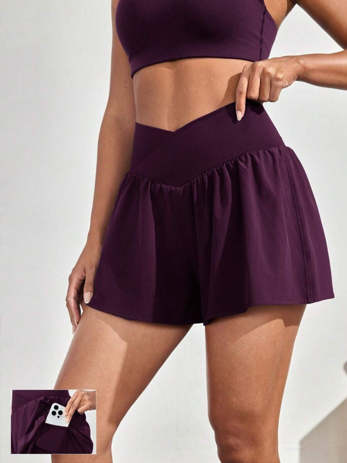 Short de course anti-transpiration, taille mi-haute, poches, séchage rapide