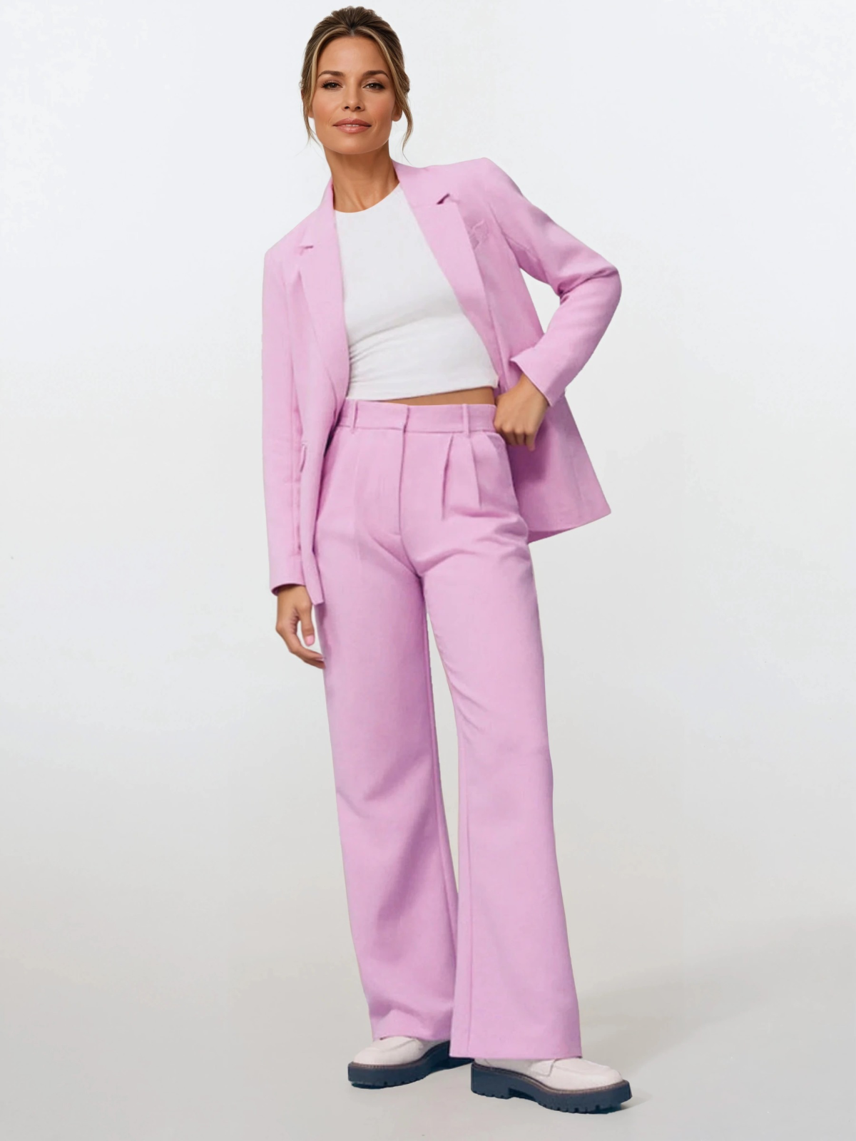Pantalon décontracté taille haute à jambes larges