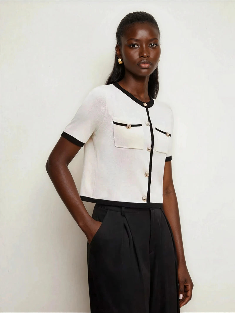 Haut en maille bloc doublé pour plus de chaleur avec boutons métalliques décontractés