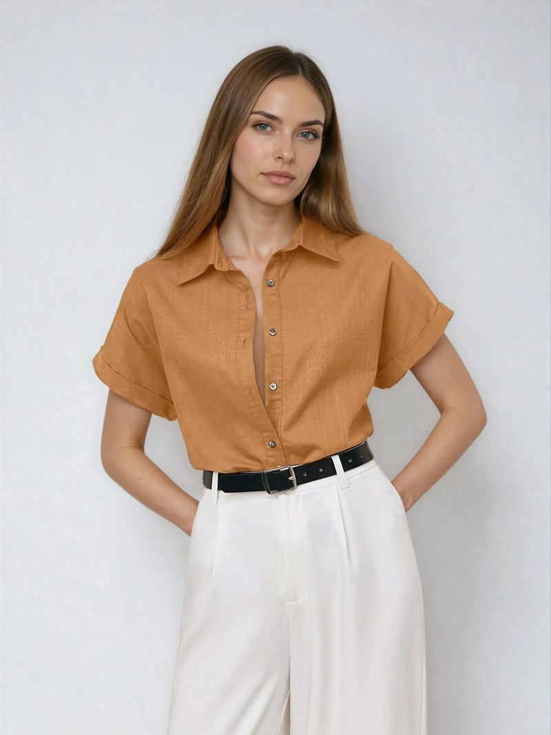 Chemise décontractée à col ouvert sur le devant, boutonnée sur le devant, coupe classique
