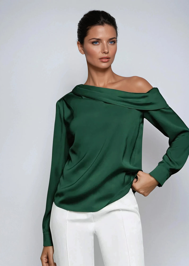 Elegant Satin Blouse With Draped Ruched Silhouette