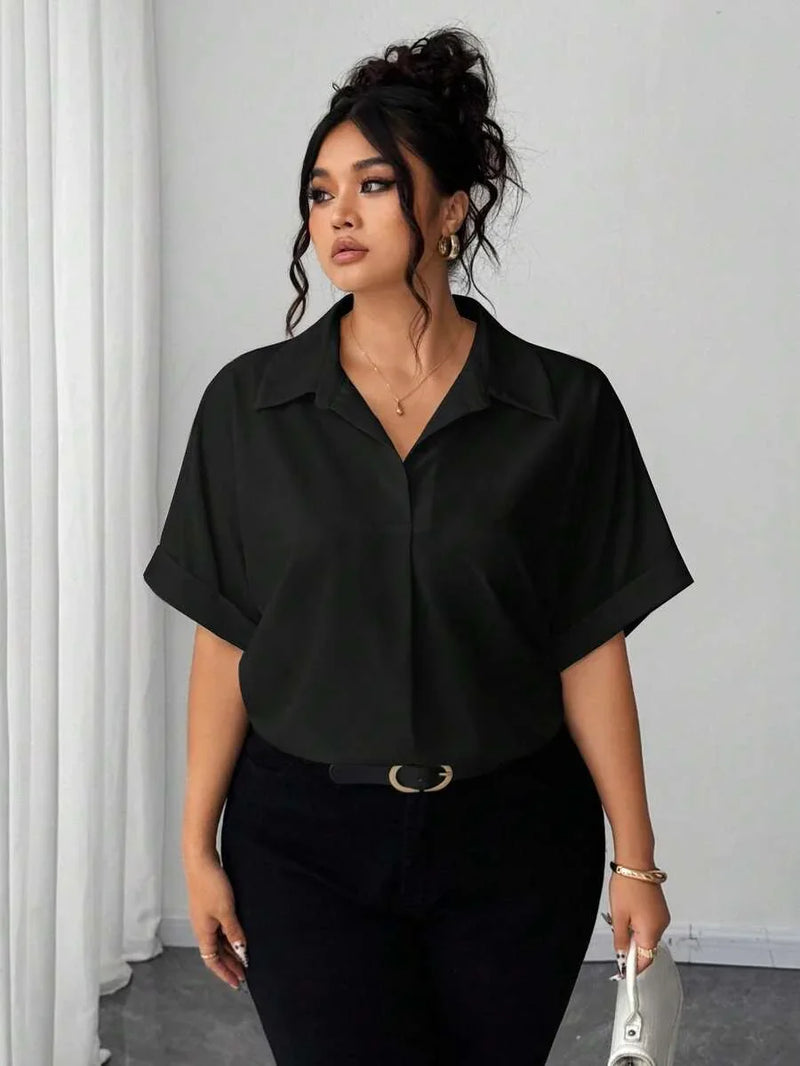 Chemise boutonnée à manches chauve-souris, haut décontracté grande taille