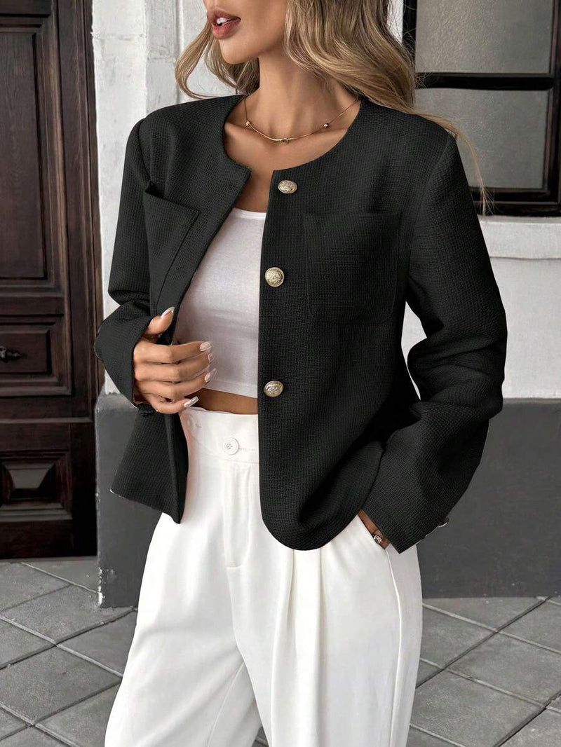 Veste à col rond et manches longues pour femme, coupe classique, style décontracté, idéale pour le printemps et l'été