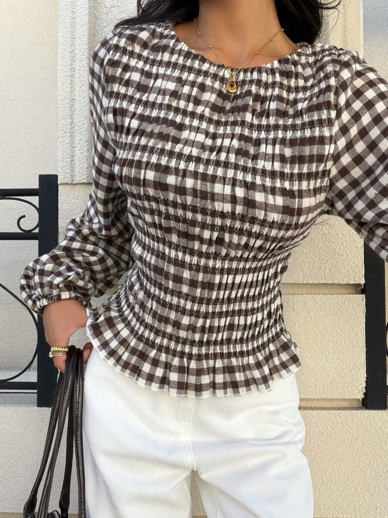 Ruffle Stripe Vertical Bishop Blouse