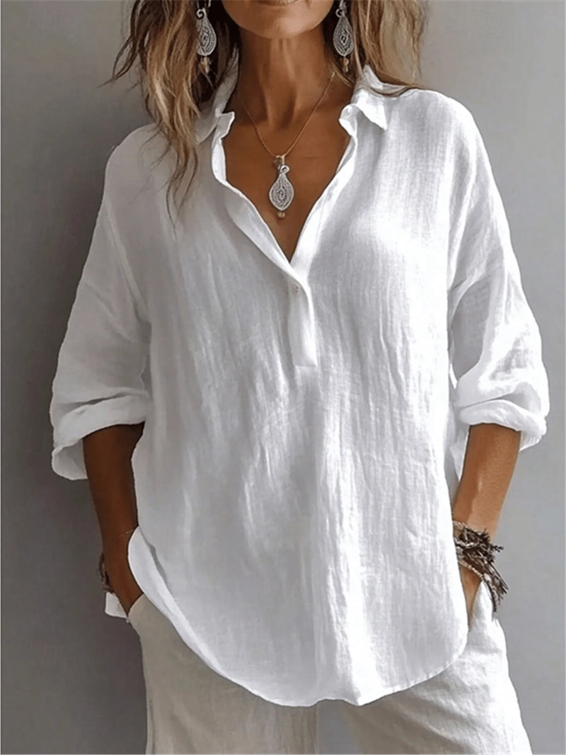 Plus Size Bishop Sleeve Button Front Shirt