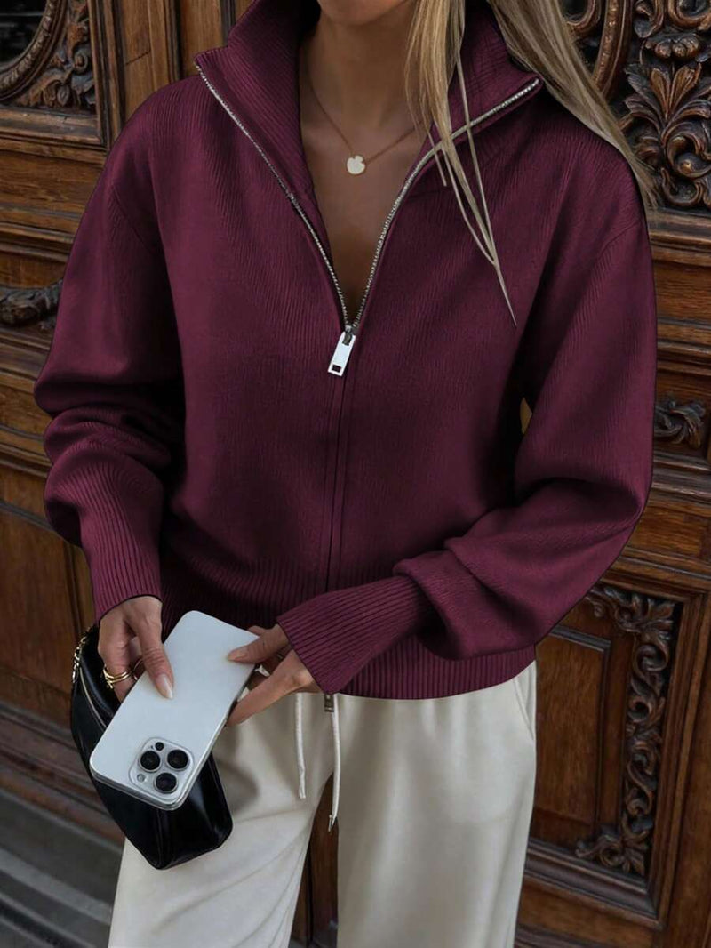 Winter Hooded Zip Up Cardigan For Women With Double Zipper Long Sleeve Casual Office Daily Wear