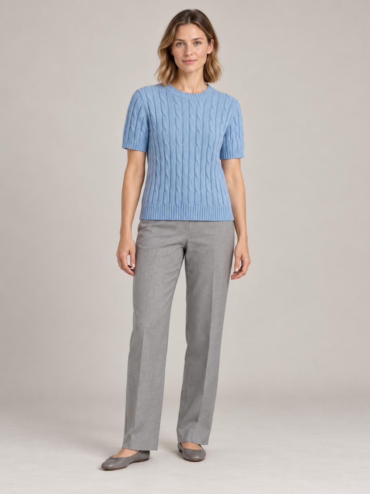 Women’s Cable Knit Short Sleeve Crew Neck Top