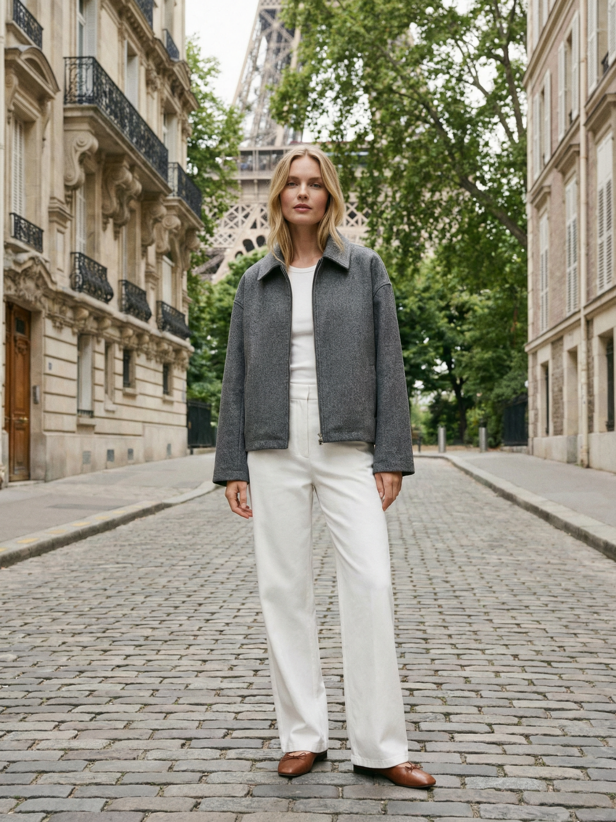 Veste d'automne minimaliste en laine mélangée à revers zippé
