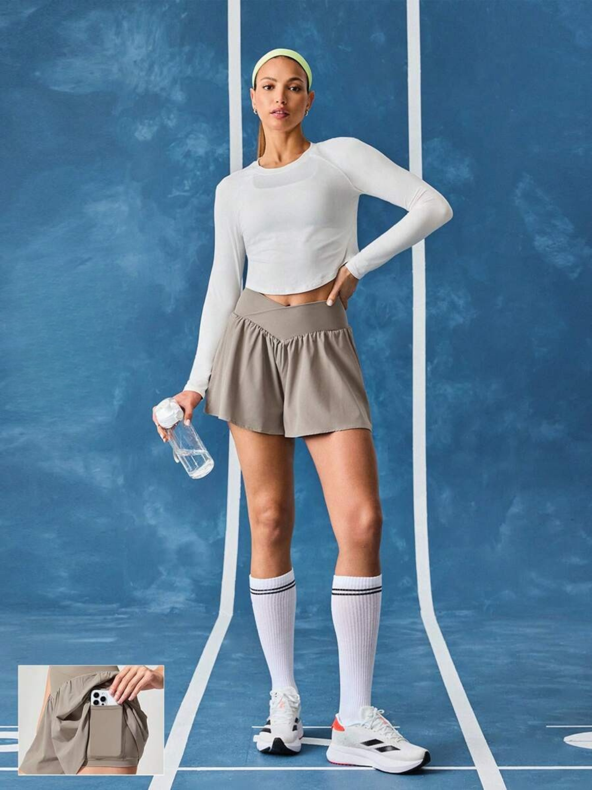 Short de course anti-transpiration, taille mi-haute, poches, séchage rapide