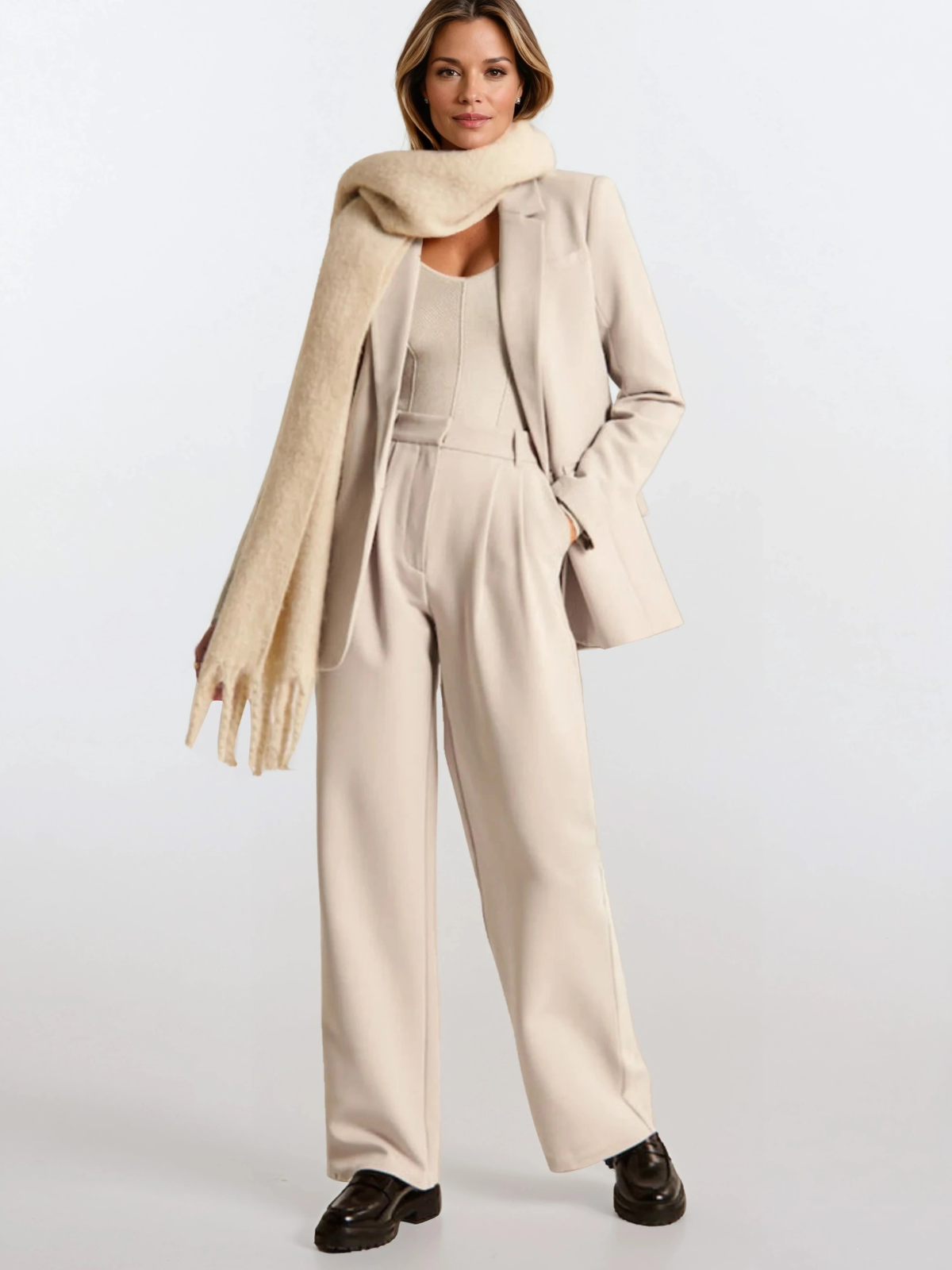 Pantalon décontracté taille haute à jambes larges