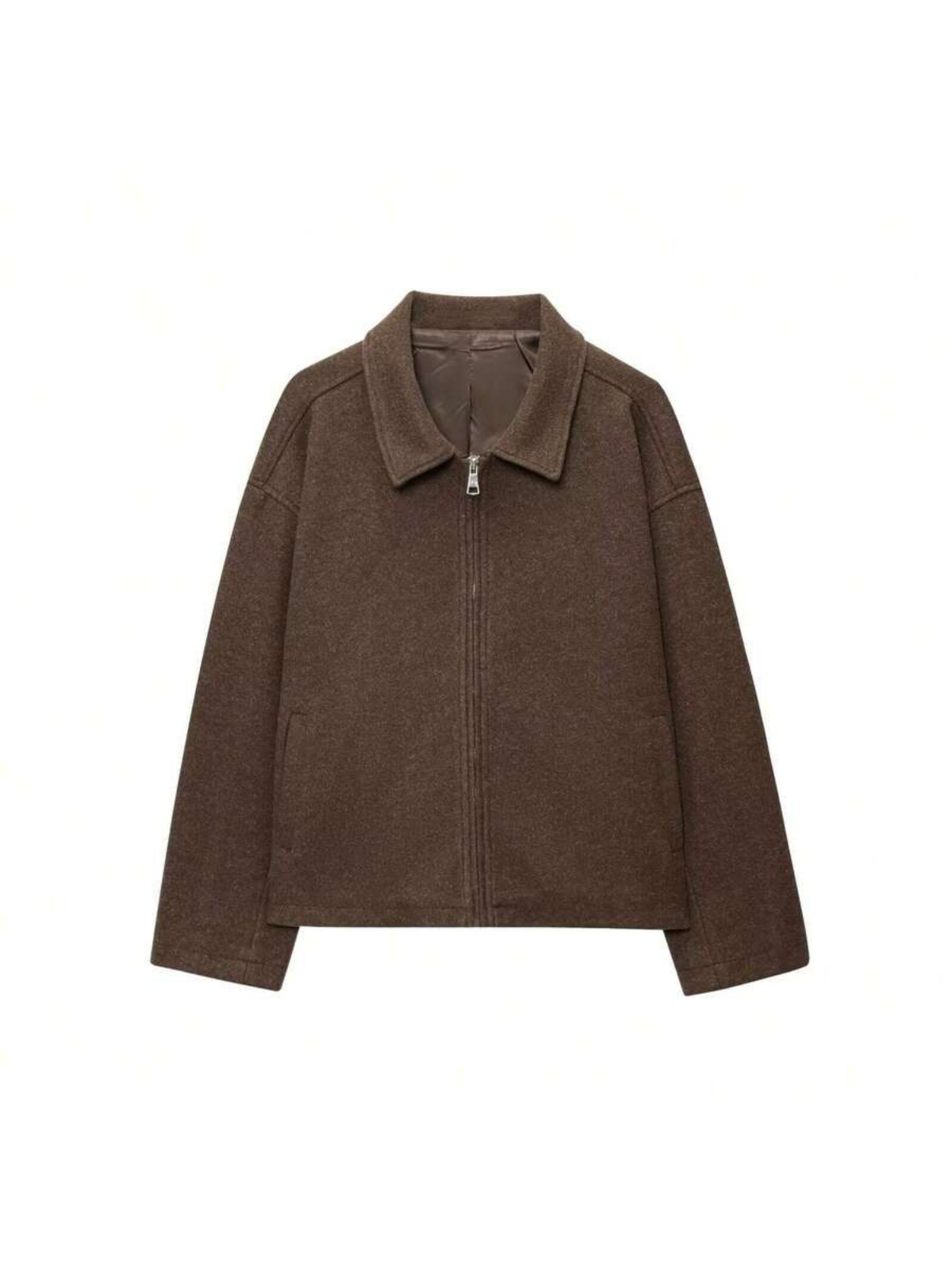 Veste d'automne minimaliste en laine mélangée à revers zippé
