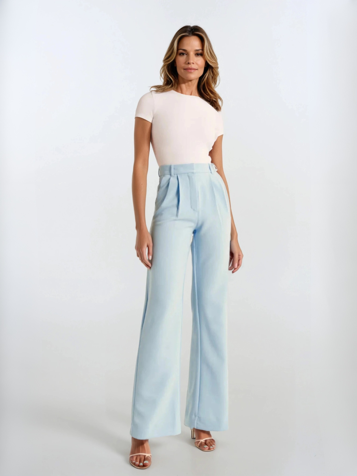 Pantalon décontracté taille haute à jambes larges