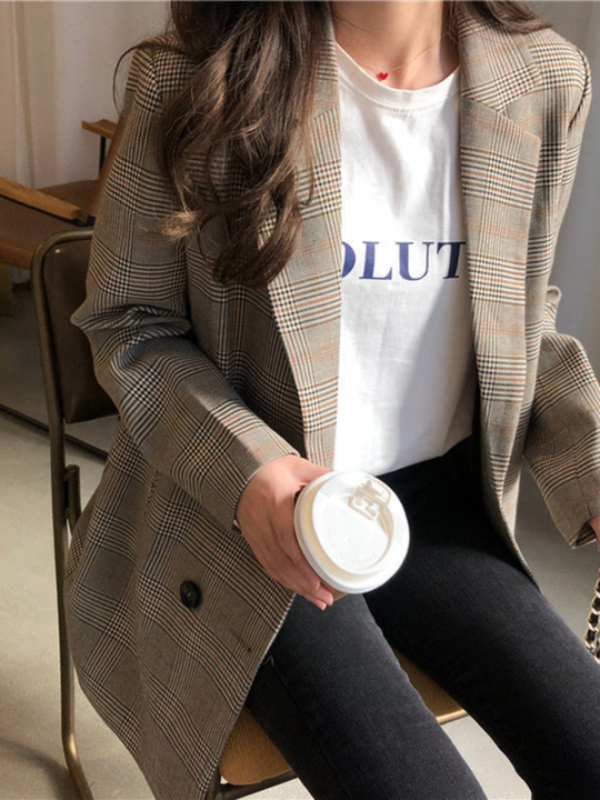 Blazer à carreaux de collier de style sans effort