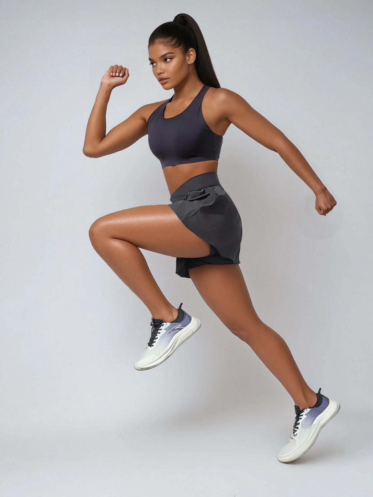 Short de course anti-transpiration, taille mi-haute, poches, séchage rapide