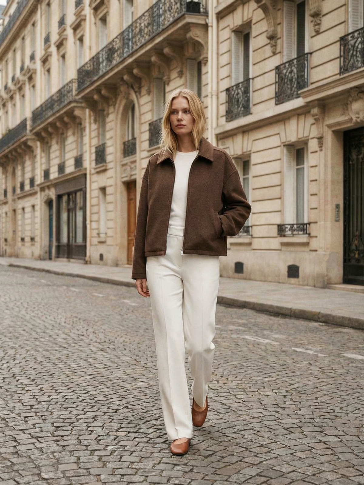 Veste d'automne minimaliste en laine mélangée à revers zippé