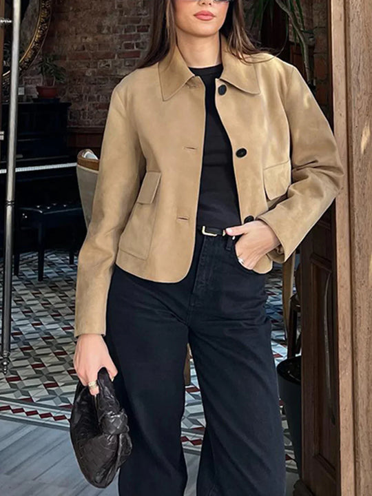 Veste à revers boutonnés en daim doux