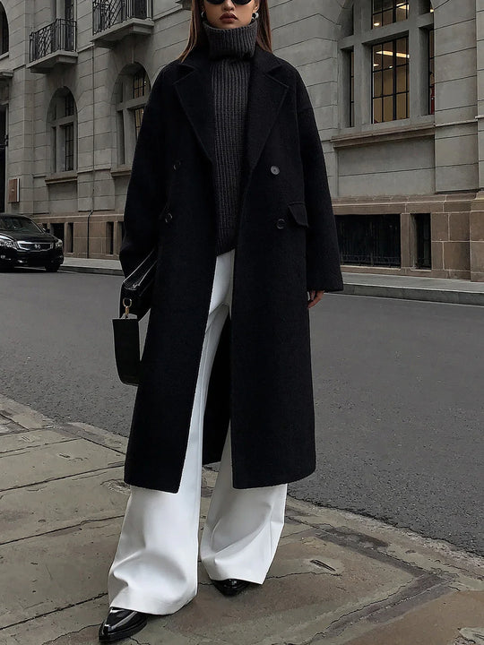 Manteau long en tweed de laine mélangée