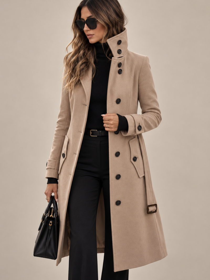 Always Chic High-Neck Belted Trench Coat