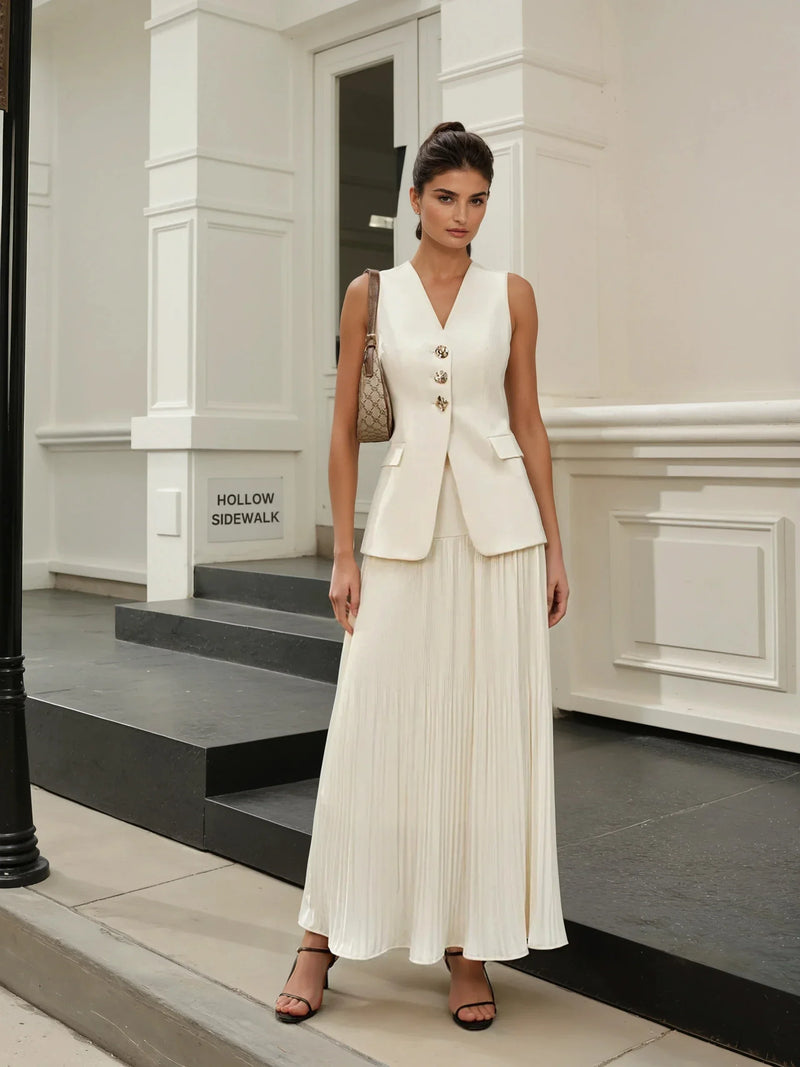 Elegant Style Mid-Waist Pleated Skirt