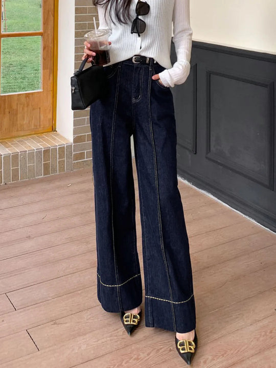 Jean en jean en denim de la jambe large de style élégant