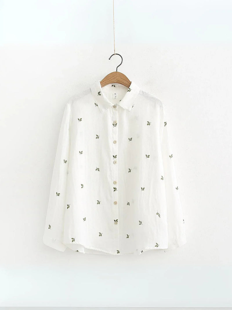 Chemise à manches longues imprimée feuilles