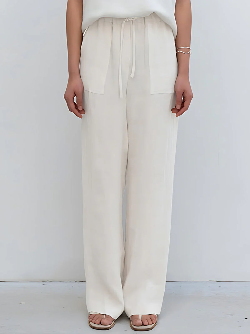 Linen High Waist Straight-Leg Pants