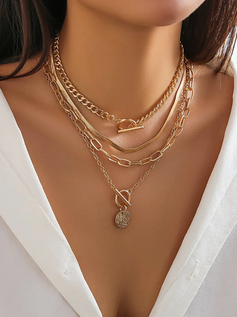 4-Piece Chunky Layered Pendant Necklace Set