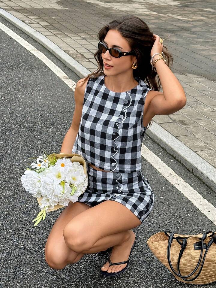 Sleeveless Embroidered Top & High-Waist Mini Skirt Co-Ord Outfit