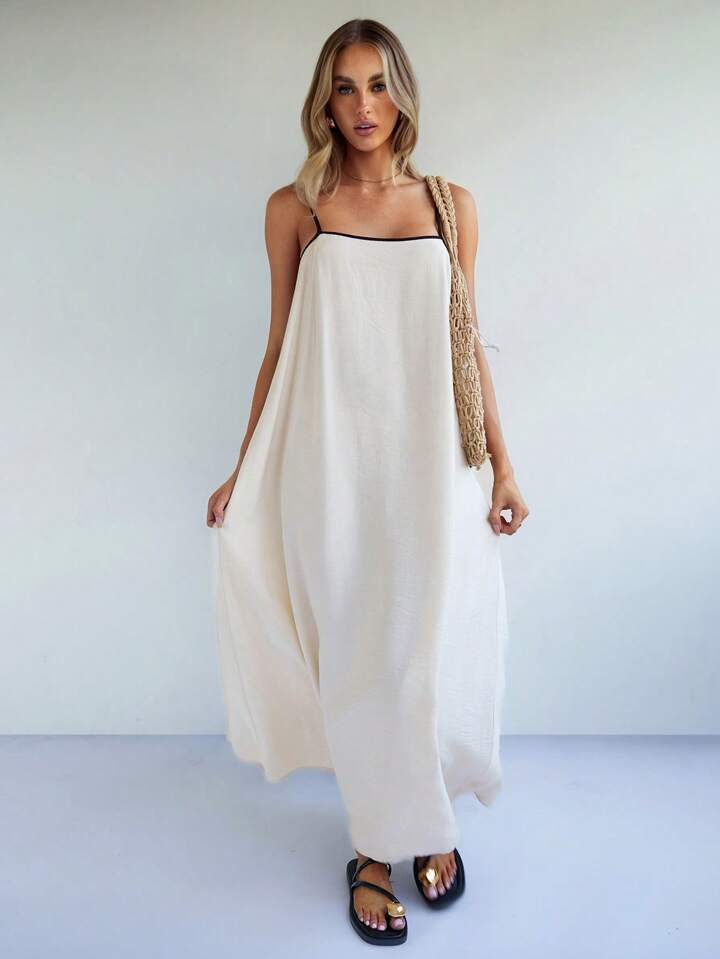Elegant Style Casual Loose Contrast Color Strap Dress - LA FEMME WANDERER